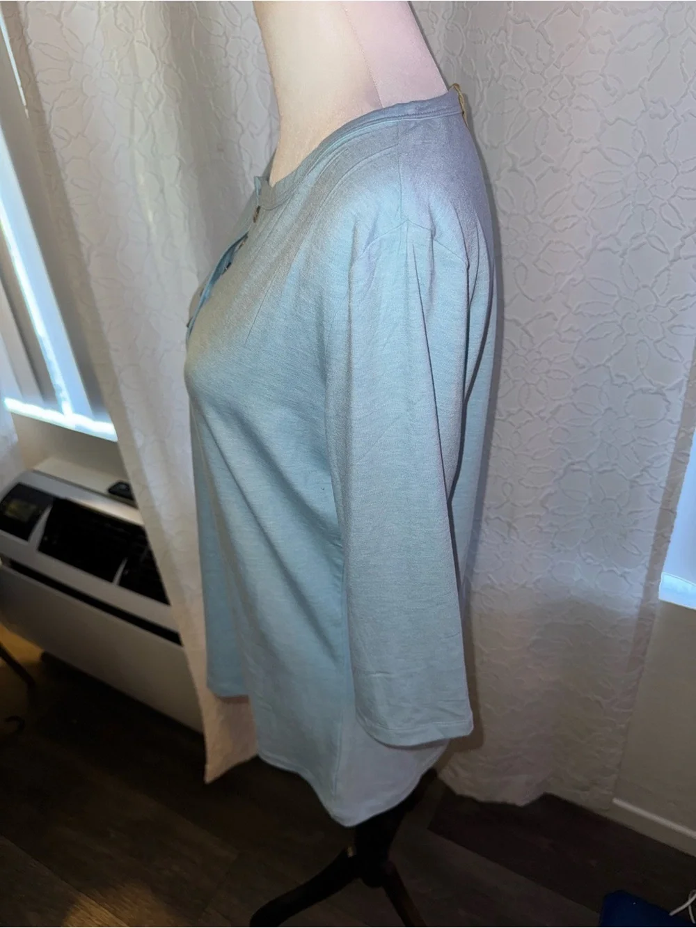 Women's Light Blue Henley Sleeve Top